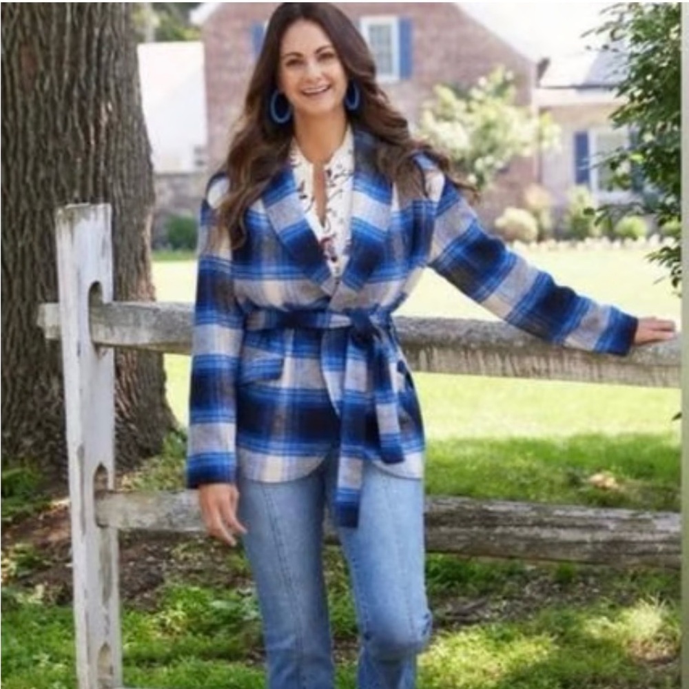 Good Hart Blue Plaid Belted Jacket